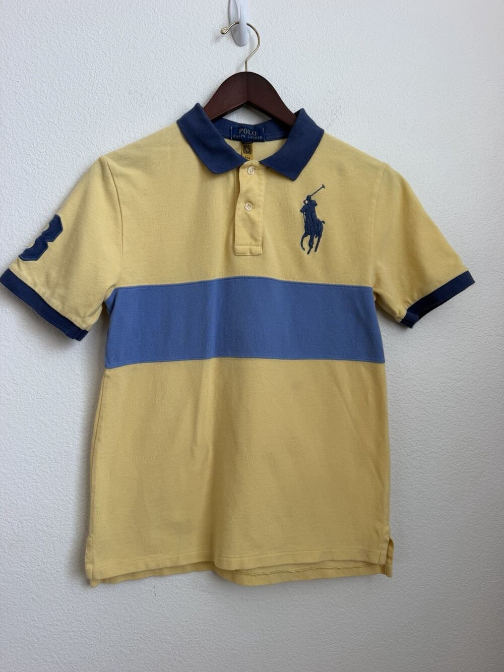 Boy Polo Ralph Lauren Short Sleeve Polo Shirt Size L 14/16 Blue/yellow